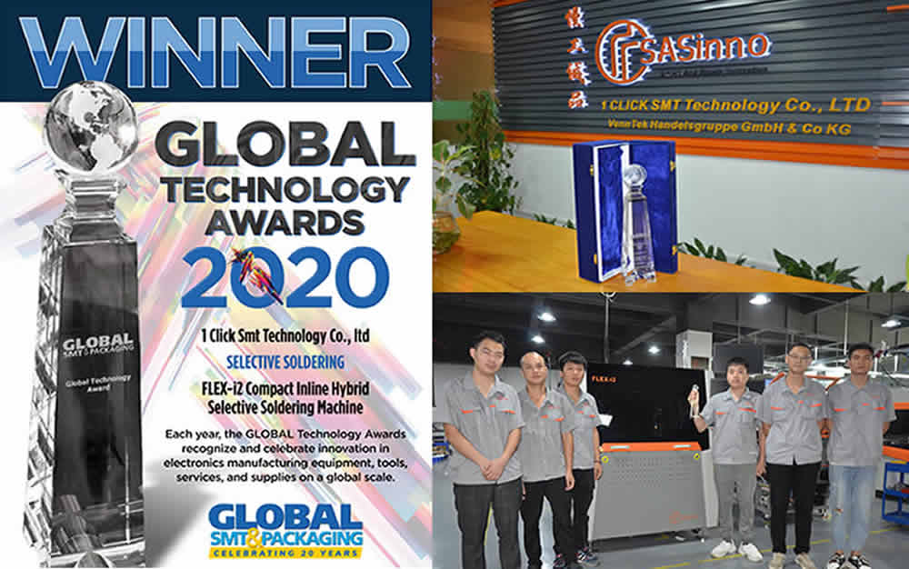 热烈庆祝我司Flex-i2在线选择焊荣获2020全球技术奖. 该奖项于2020年9月29日线上颁奖典礼上颁发。